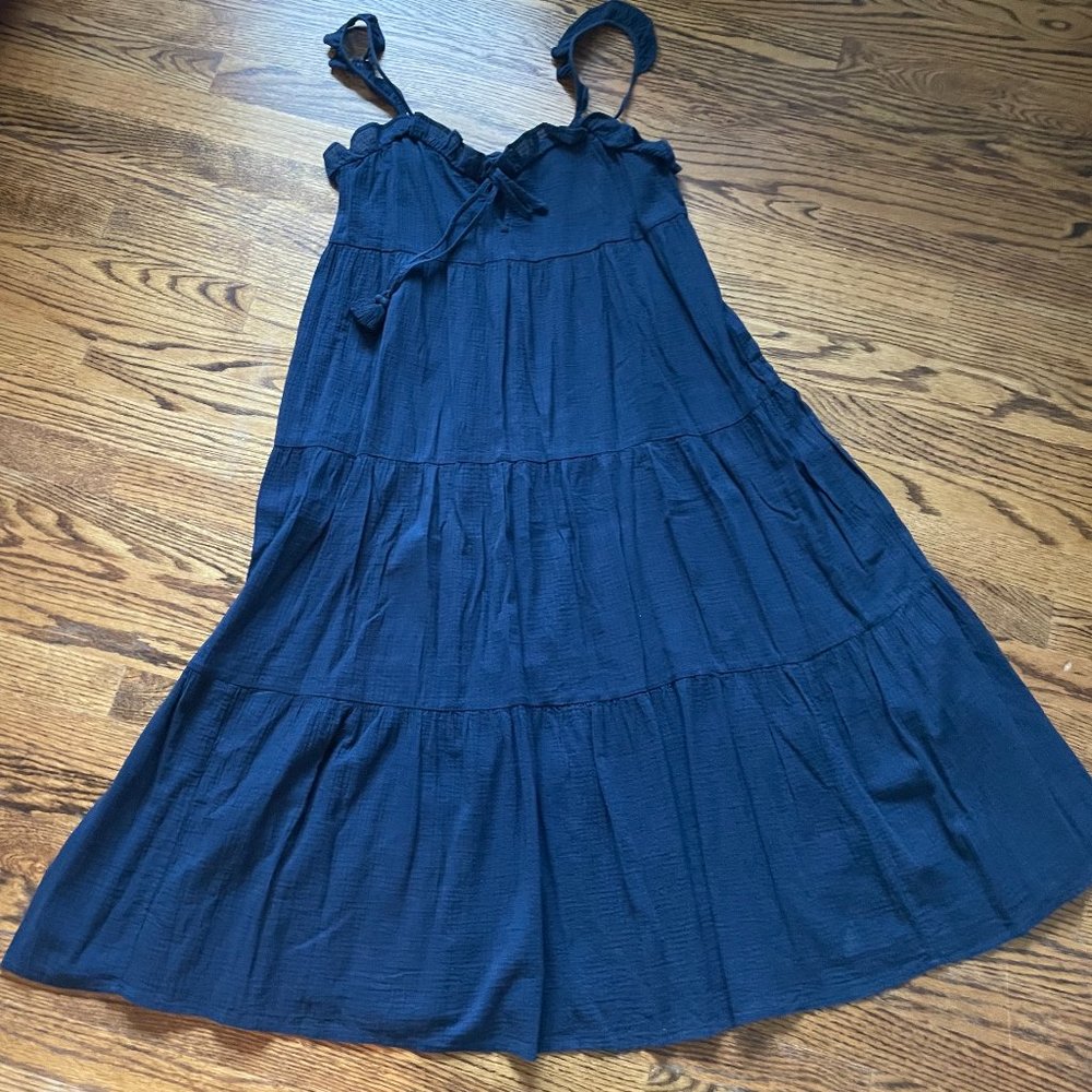 Tiered ruffle maxi beach dress in crinkle cotton